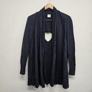 Cabi Victoria Open Front Cardigan Sweater Size Medium Navy Blue Cut Out Back
